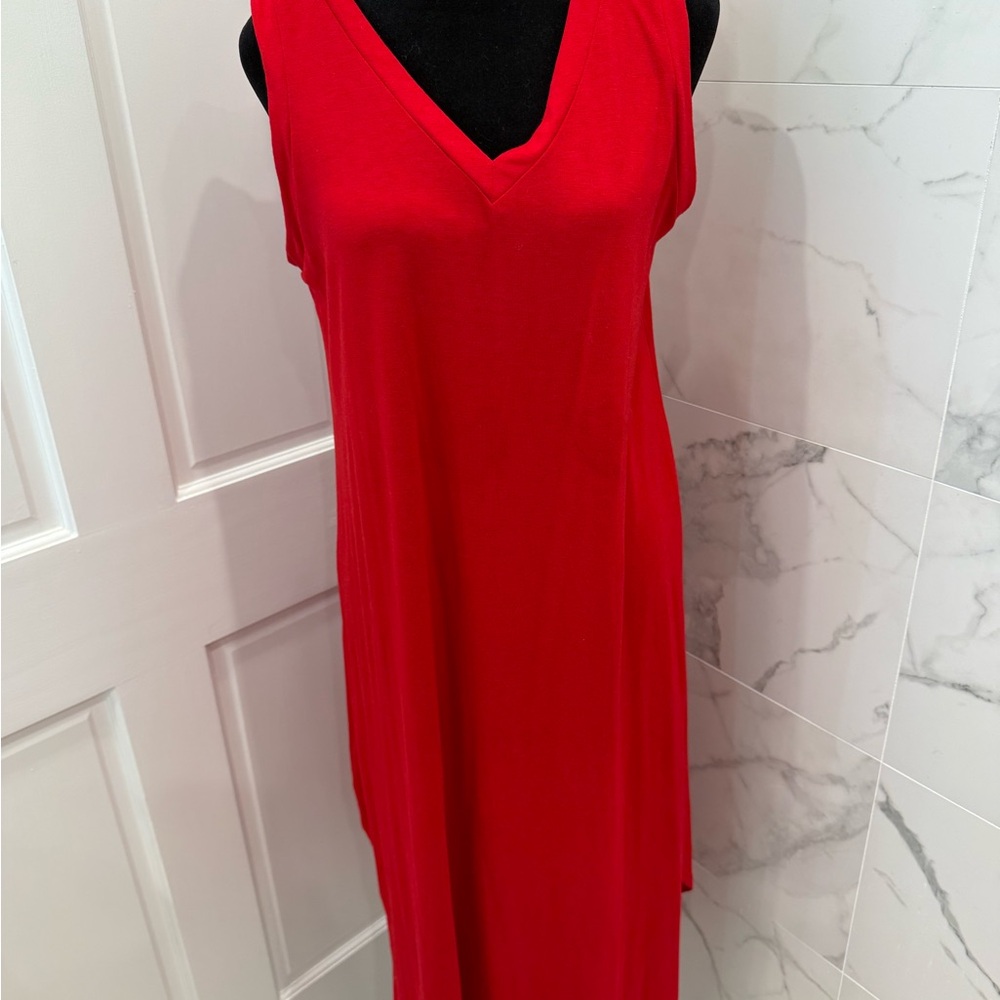 Red T-shirt V-Neck Dress